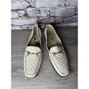 Galo Handmade Ivory Leather Quilted Gold Horsebit Loafers Women Sz 39EU/8.5M US